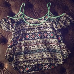 Off the shoulder strapped tribal print blouse